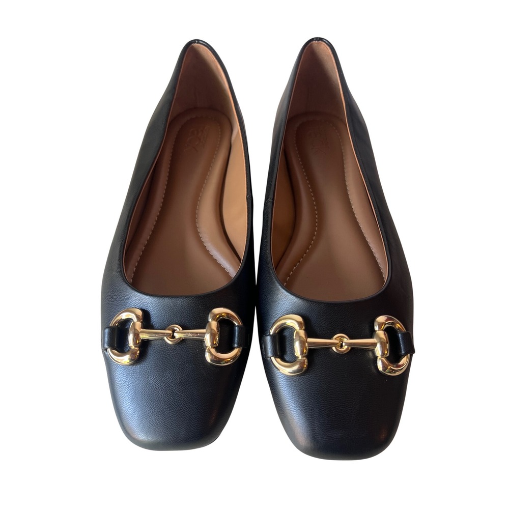 Nordstrom's Rack Gold Buckle Black Ballet Flats, Size 8